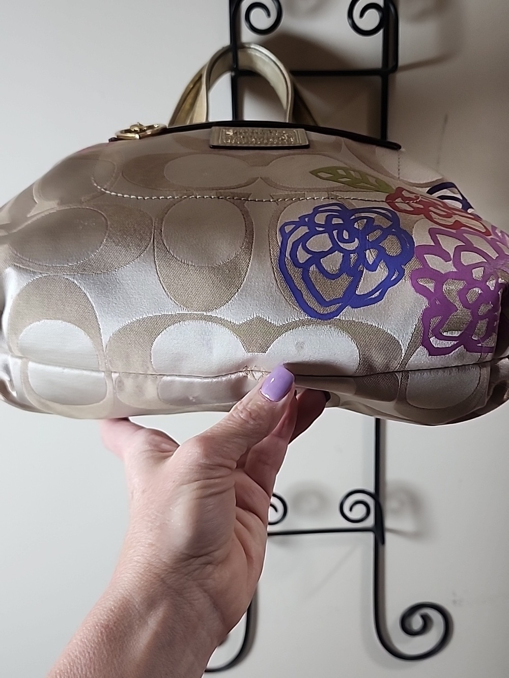 Coach Poppy Floral Flowers Beige Signature Floral Satchel with Gold Vintage - Picture 7 of 16